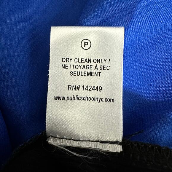 Public School New York Dress Womens Large Black Ribbed Blue Lining Accent Ruched - Picture 8 of 8